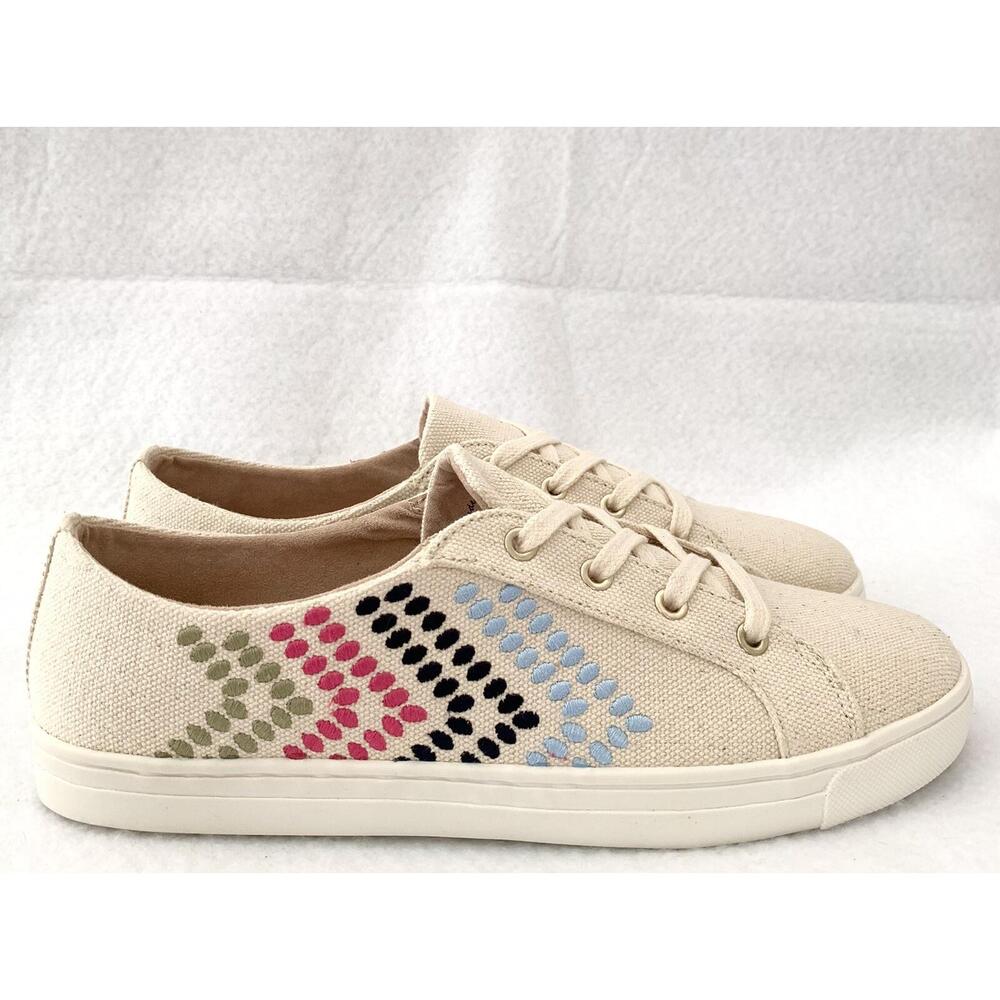 Jack Rogers Shoes Luna Lace Up Canvas Sneaker Embroidered Arrow US 8M Ecru NEW